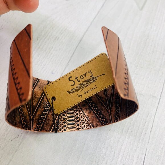 NEW! Story by DaVinci Seville Burnished Coppertone Cuff Bracelet Geometric - Picture 5 of 6